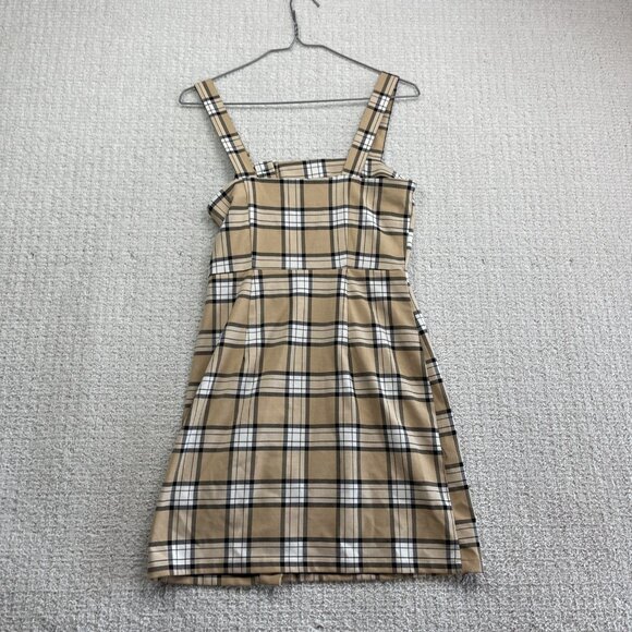 H&M Divided Mini Dress Light Brown / Tan Button Down Plaid Check Women Sz 2 - Picture 7 of 9